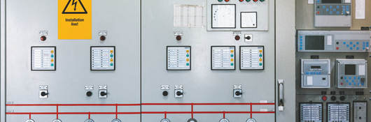 Detail of electronics control systems cabinets in industry low-voltage uninterrupted power in electrical power industrial electrical energy distribution substation