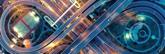 Aerial view street road lights