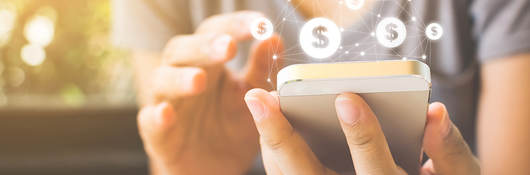Woman using mobile banking application