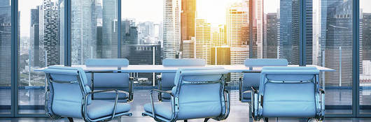 Conference room overlooking city scape