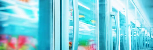 Close up image of products in a supermarket refrigerator