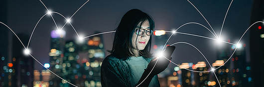 Depiction of social connecting in a smart city at night