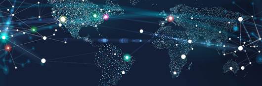 World map with network dots