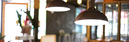 Lamps hanging in restaurant 