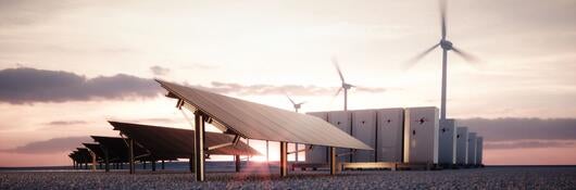 Solar panels and wind turbine with battery energy storage system