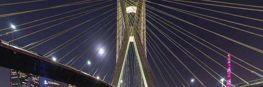 Cable-stayed bridge and cityscape, São Paulo, Brazil