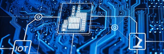 Artistic visual representing factories and cybersecurity