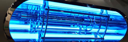 Closeup of a UVC light sterilization lamp