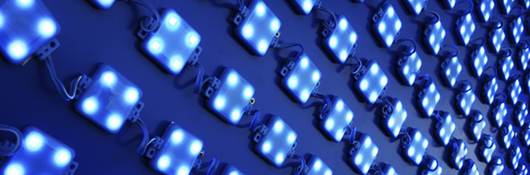 Close-up of a LED wall with bluish light