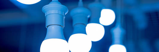 LED lightbulbs hanging from ceiling 