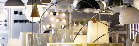 Variety of lamps and lighting fixtures in a store