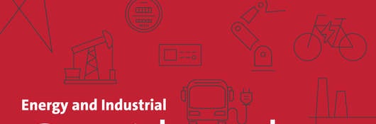 Energy and Industrial Outlook newsletter banner with industry specific icons including solar panel, wind turbine, electric vehicle batteries, oil rig, manufacturing plant