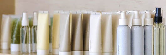 Cosmetic products on shelf 