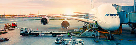Airplane docked for boarding  