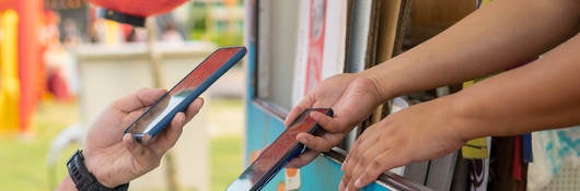 Mobile phone paying with a mobile phone being used as payment terminal