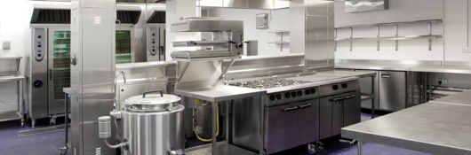Stainless steel throughout an industrial kitchen