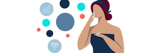 Personal care and cosmetics banner with iconography of a woman applying a skin care product to her face