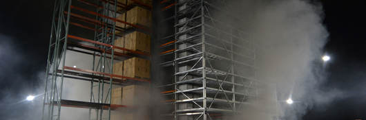 Fire testing in a warehouse