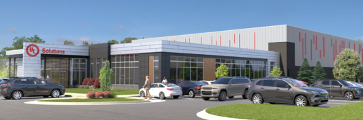 Exterior Front Entrance Rendering of the UL Solutions Battery Laboratory in Auburn Hills, Michigan