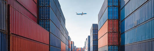 storage containers with airplane overhead