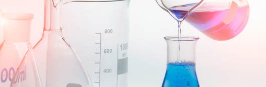 Blue chemical in a conical flask