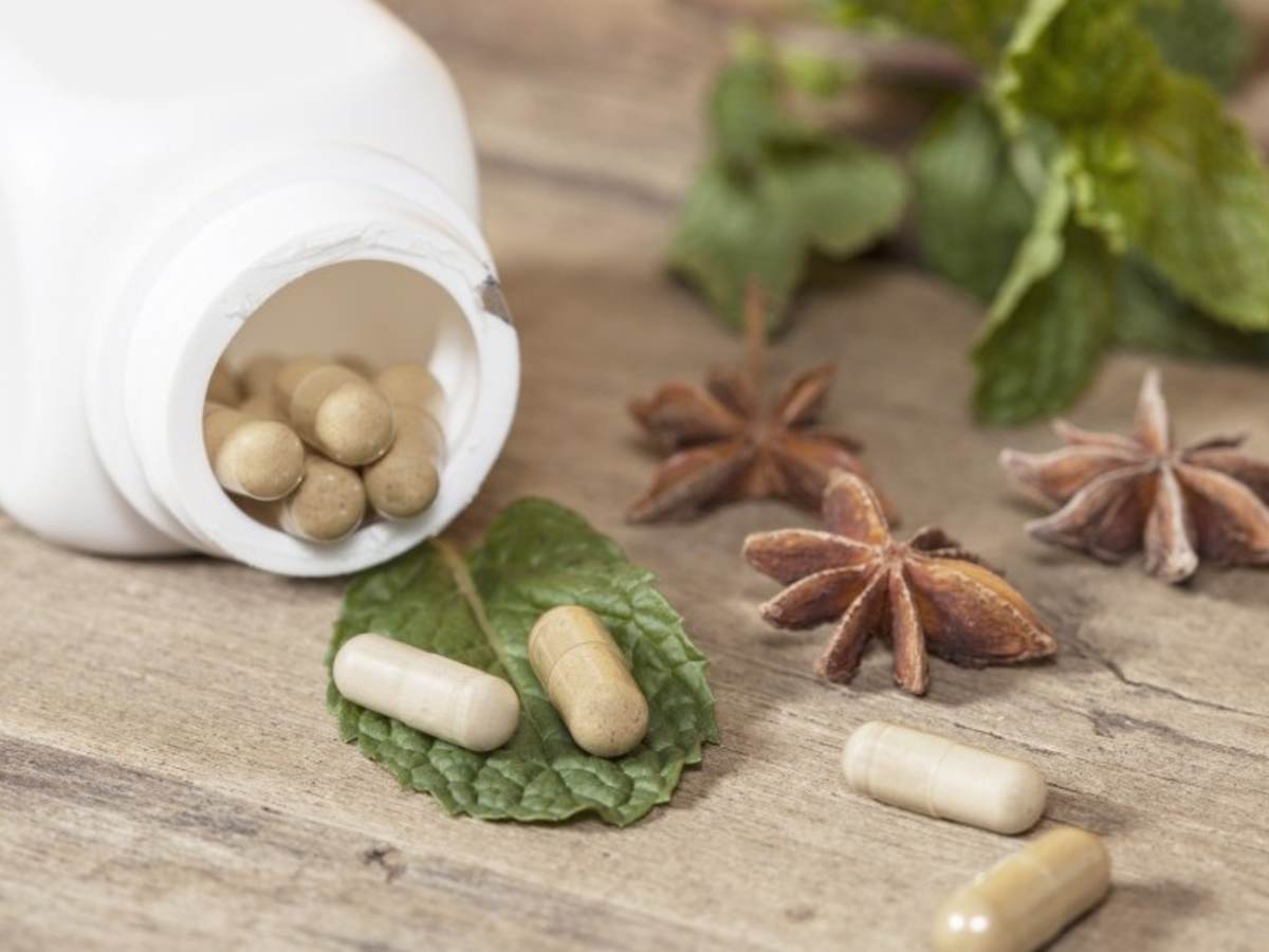 Organic Herb capsule medicine with mint leaves