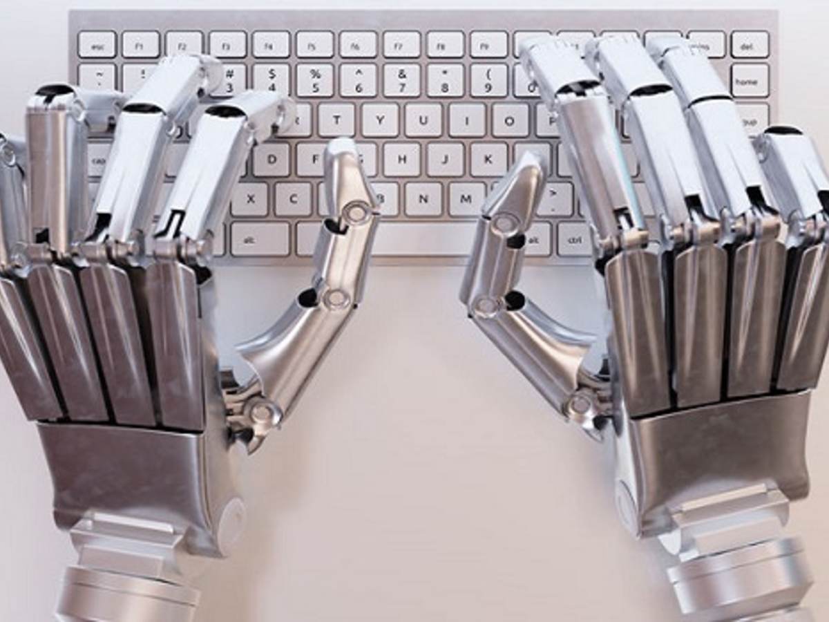 robot typing on conceptual keyboard