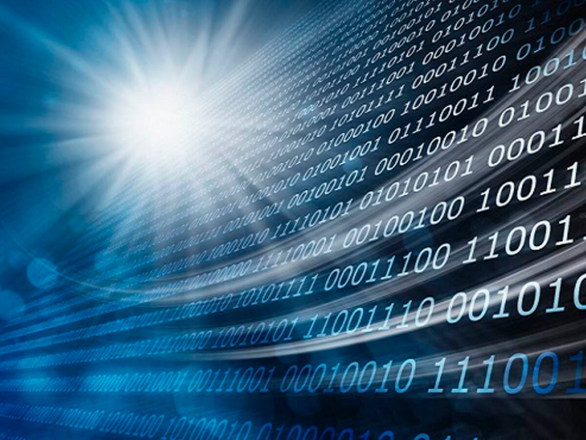 abstract binary code background with bokeh lights., , 