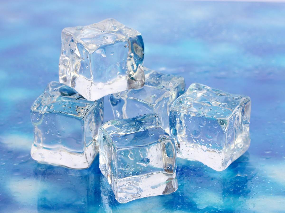 Ice on bright blue background