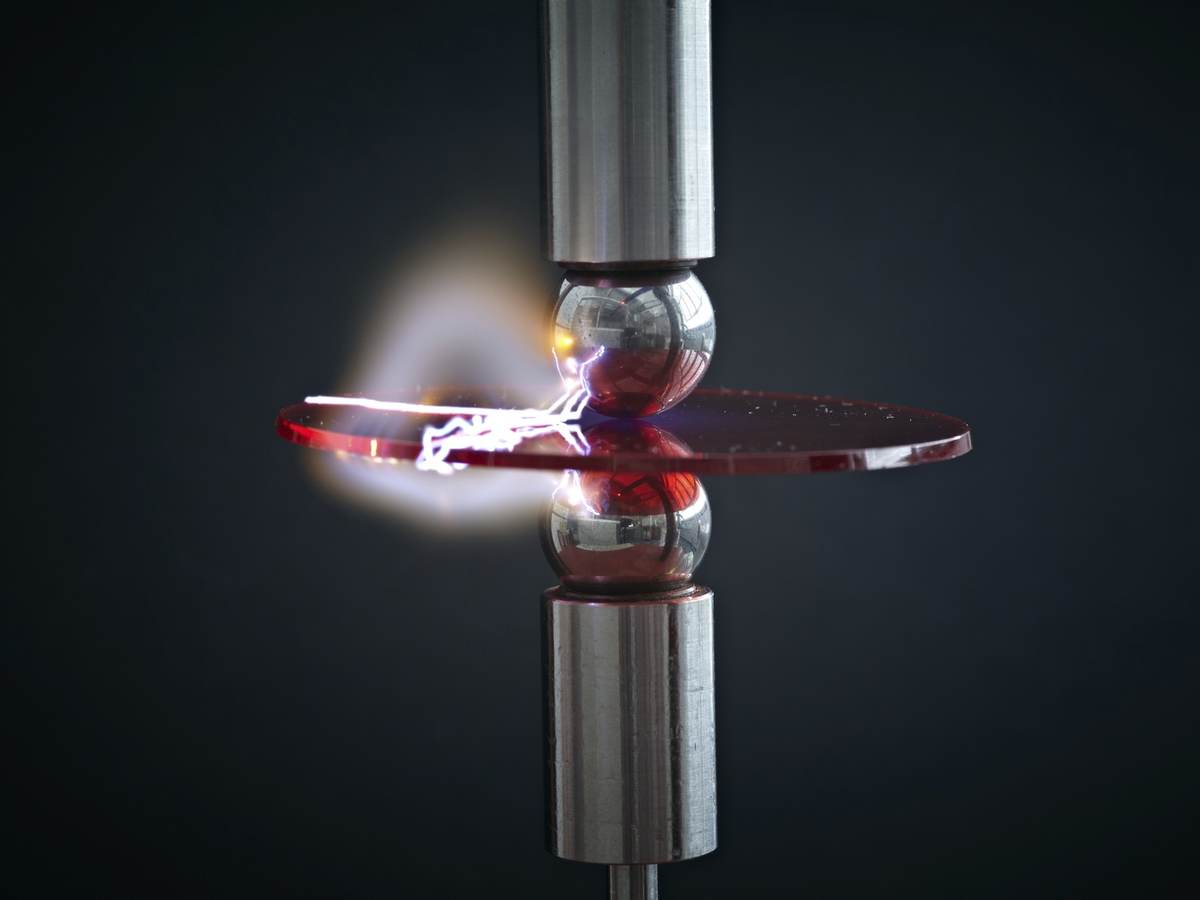 A piece of plastic being tested to see how it will respond to electricity.  