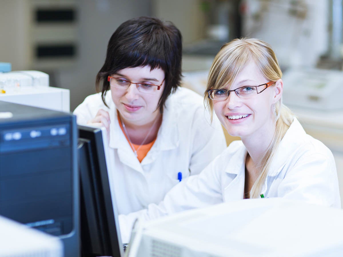 Scientist looking at computer