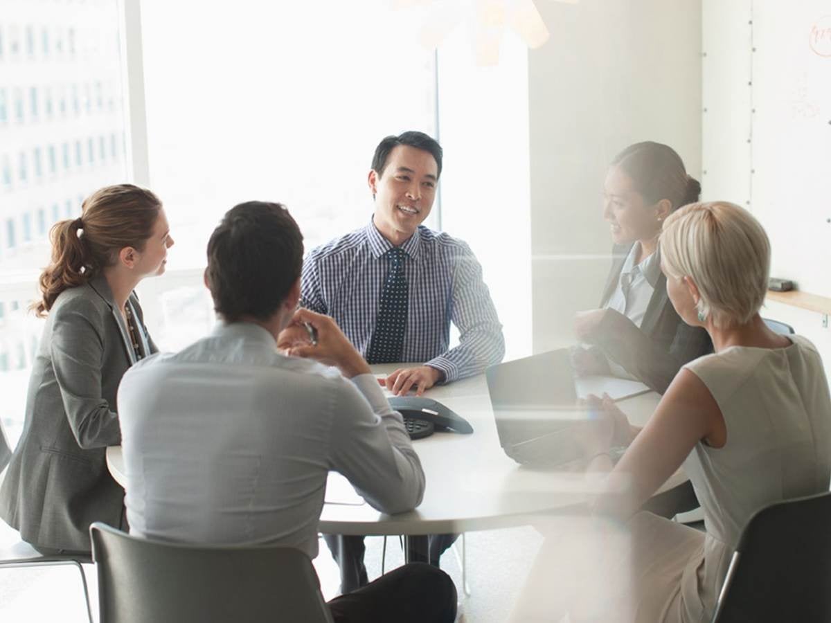 A group of business people in a meeting.