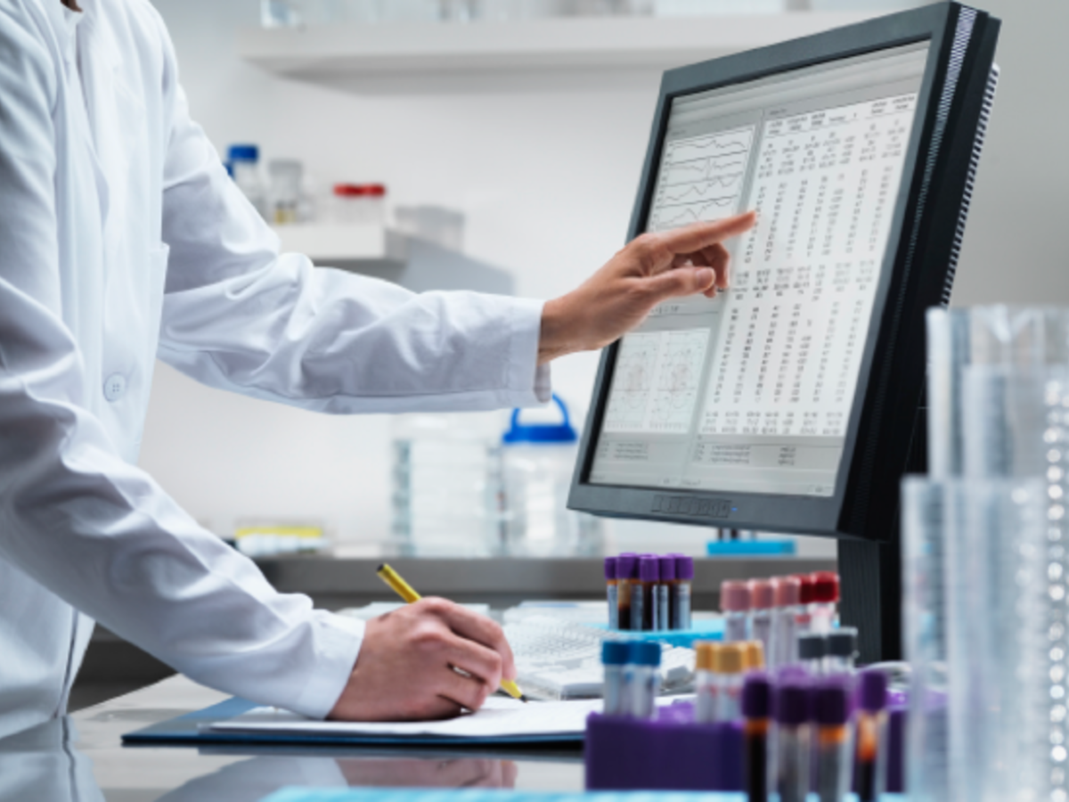 Lab setting with person looking at computer monitor 