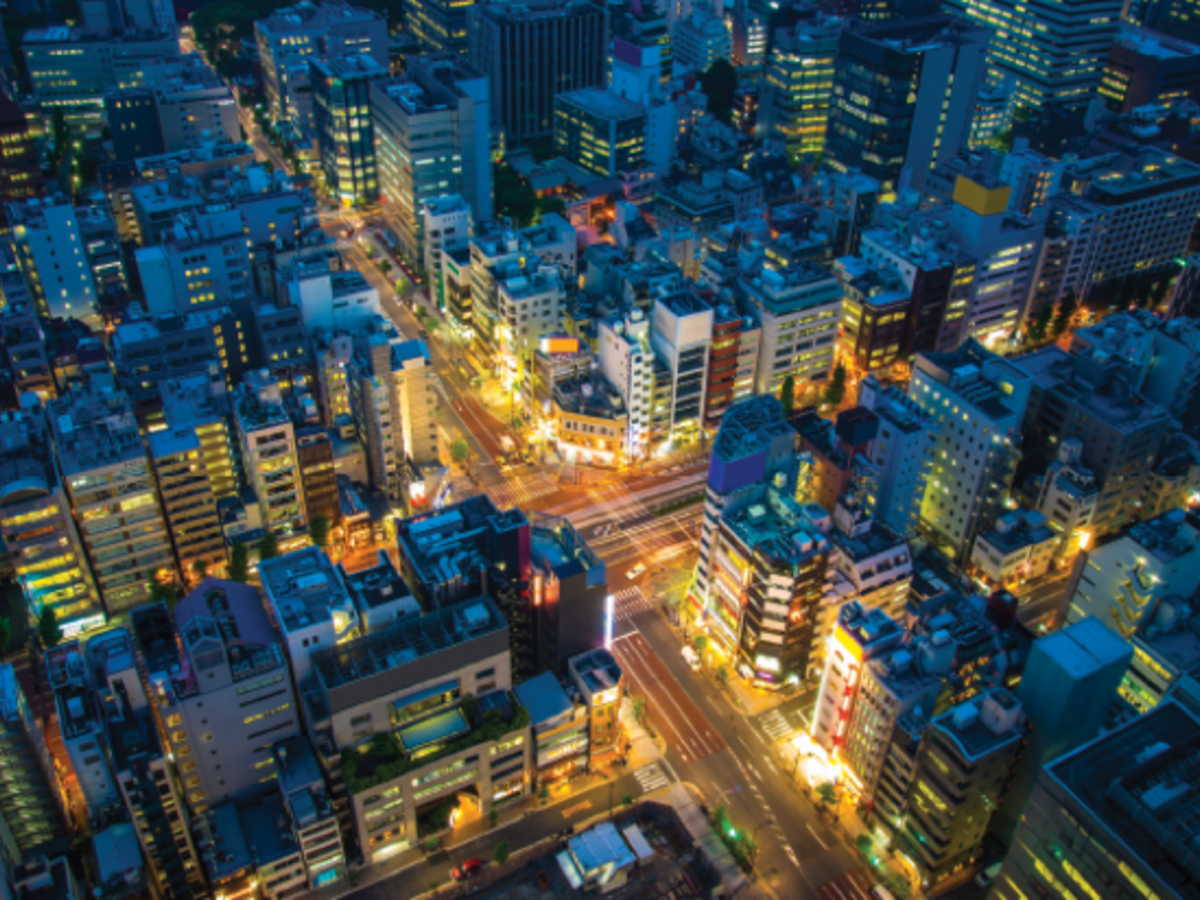 City shot of buildings at night