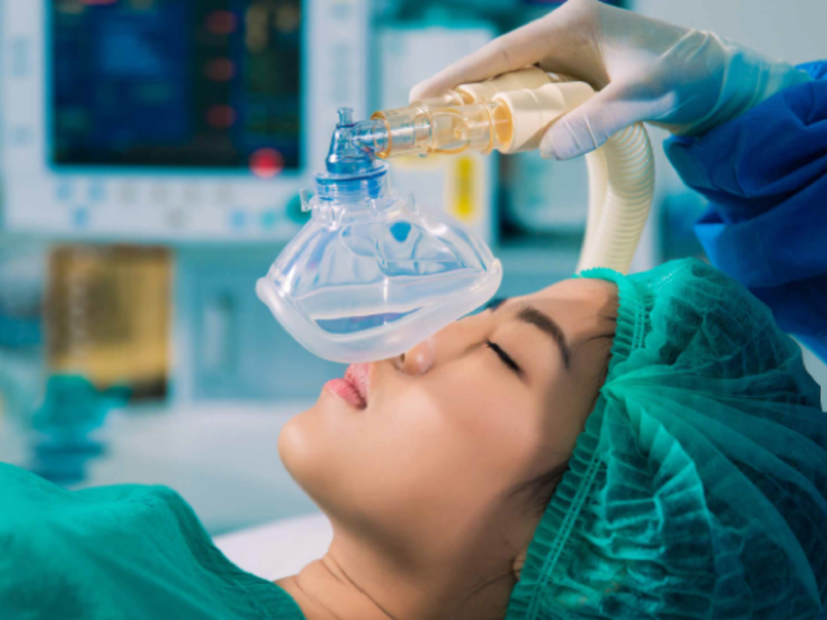 Close up of woman getting anesthesia