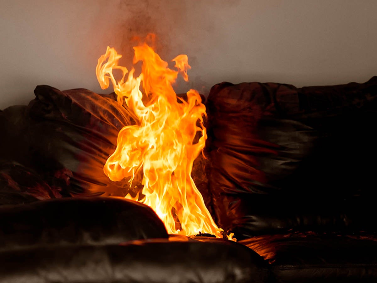 Flame testing on a couch.