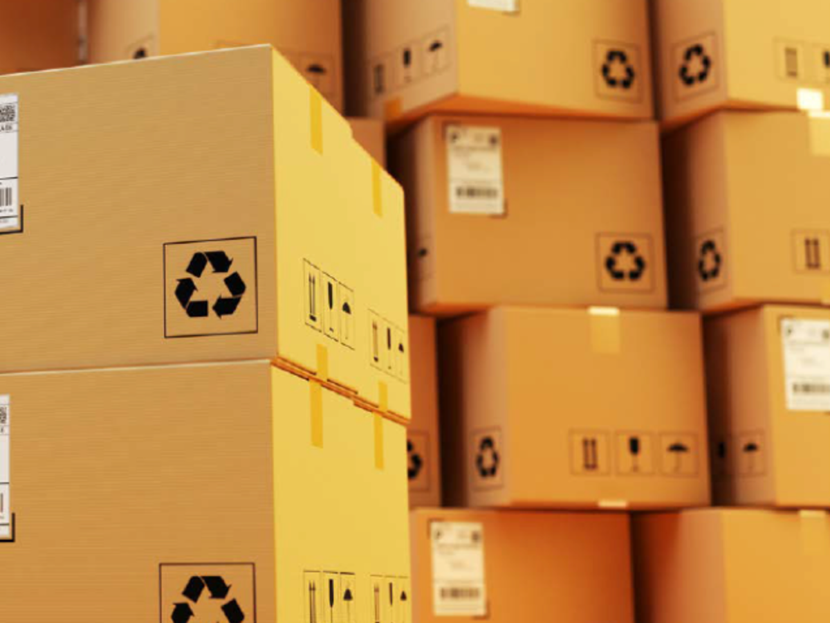 Close up of cardboard boxes