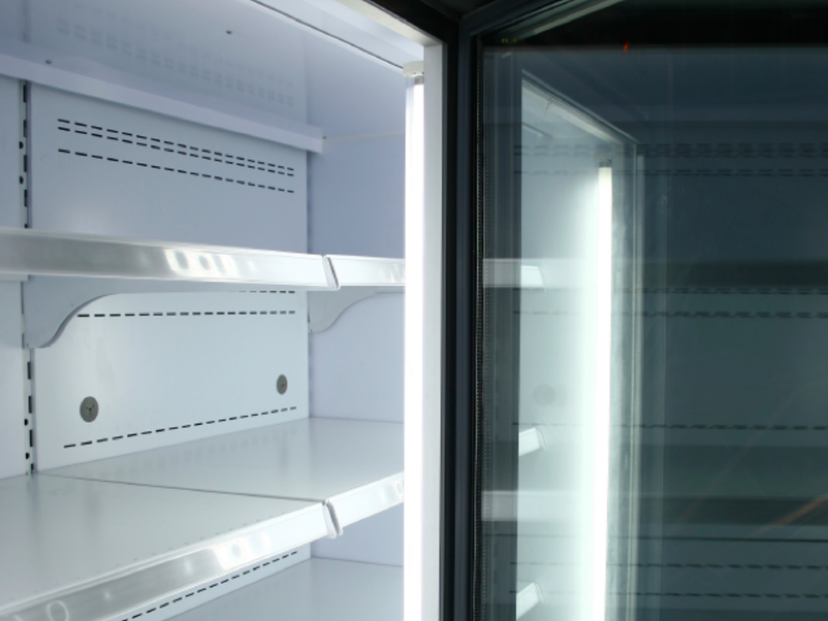 Close up of fridge with door open