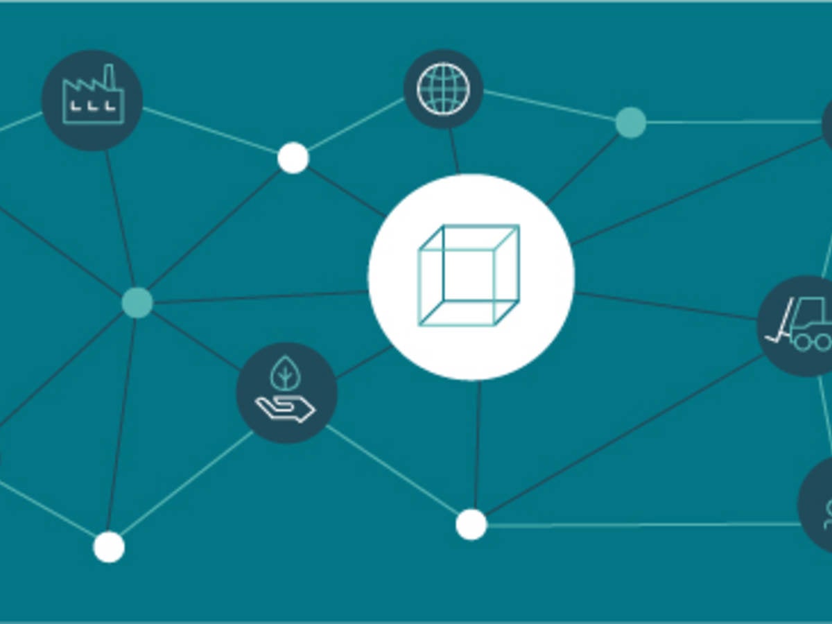 Illustration on teal background of box with icons interconnected with lines