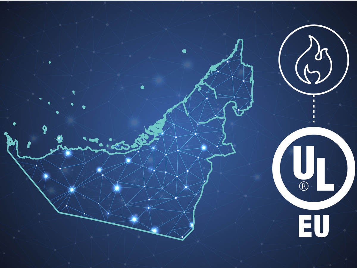 Stylized map of the UAE with UL logo