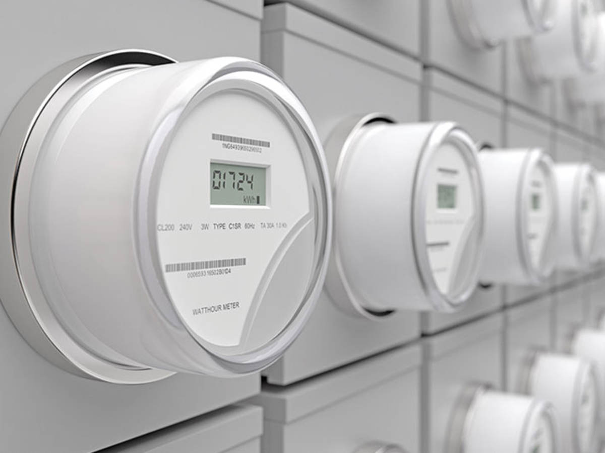 Row of white smart electric meters
