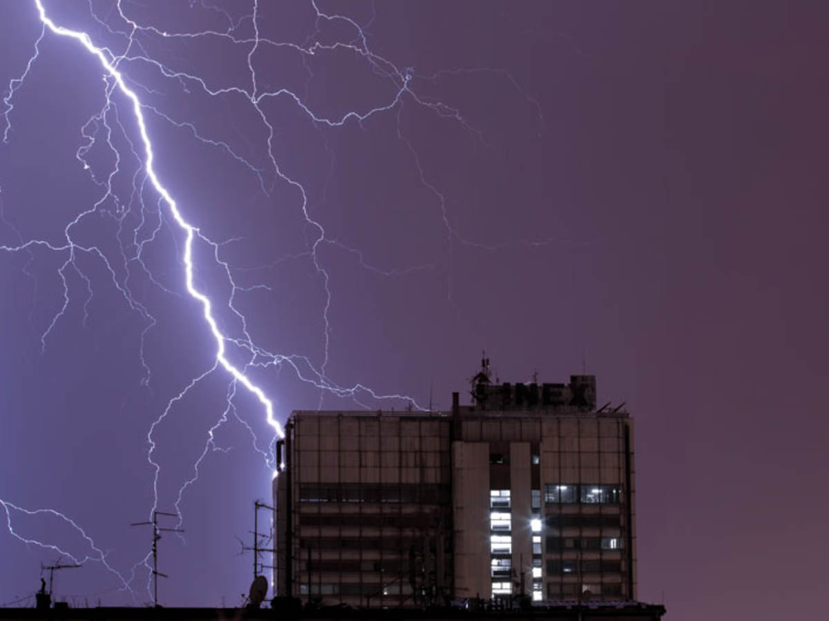 Lightning striking building