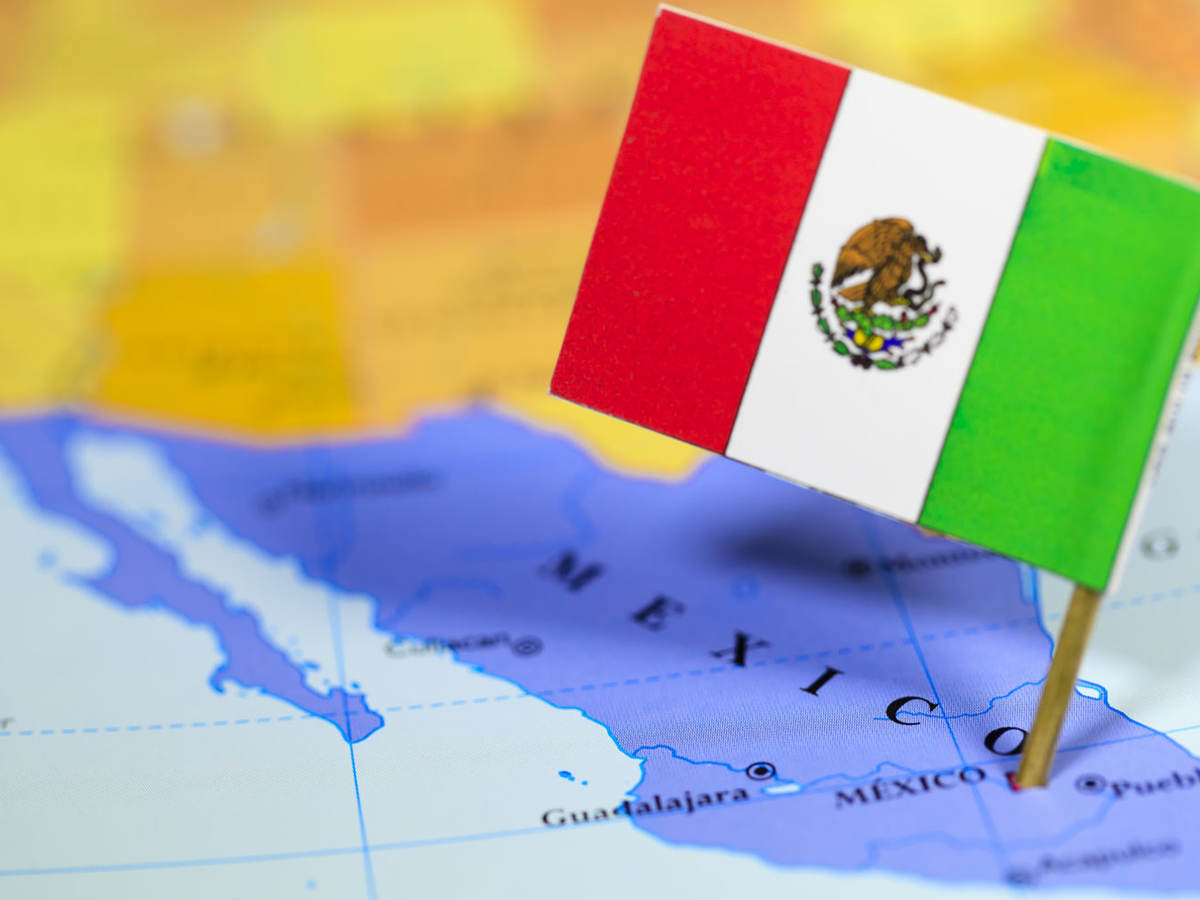 Zoomed in map view of Mexico with the Mexican flag 