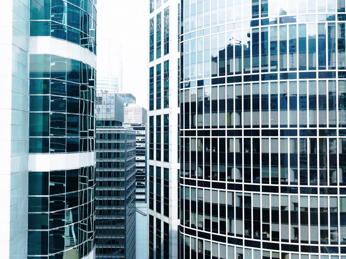 Close-Up Of Modern Office Buildings