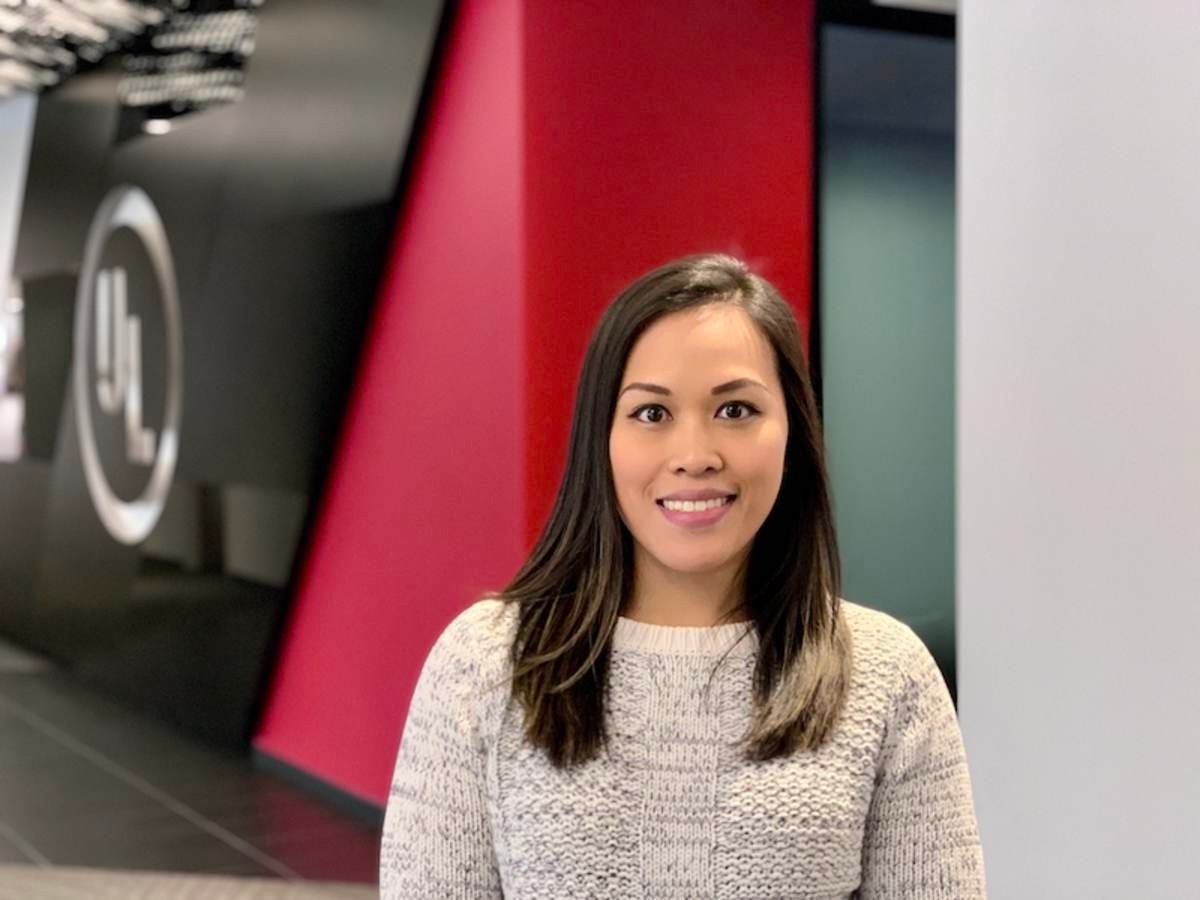 UL engineer Bea Toda poses in UL's Northbrook, Ill., lobby