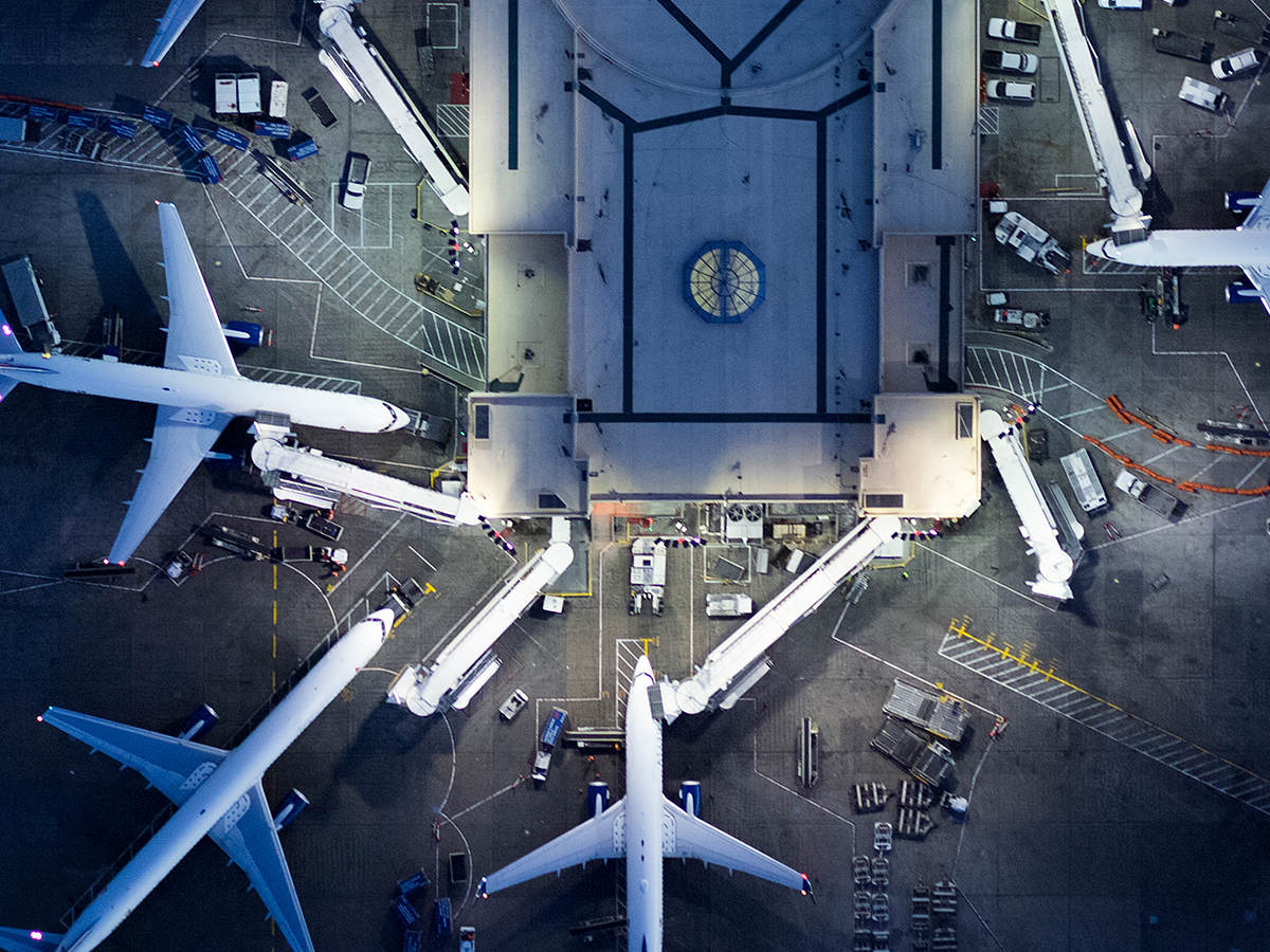 overhead view of an airport