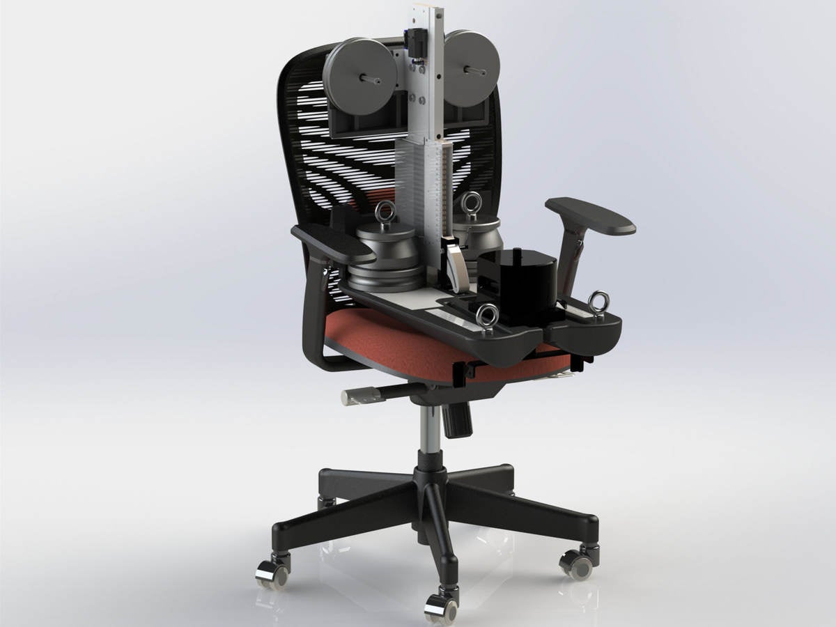 ISO 24496 chair measuring device in an office chair