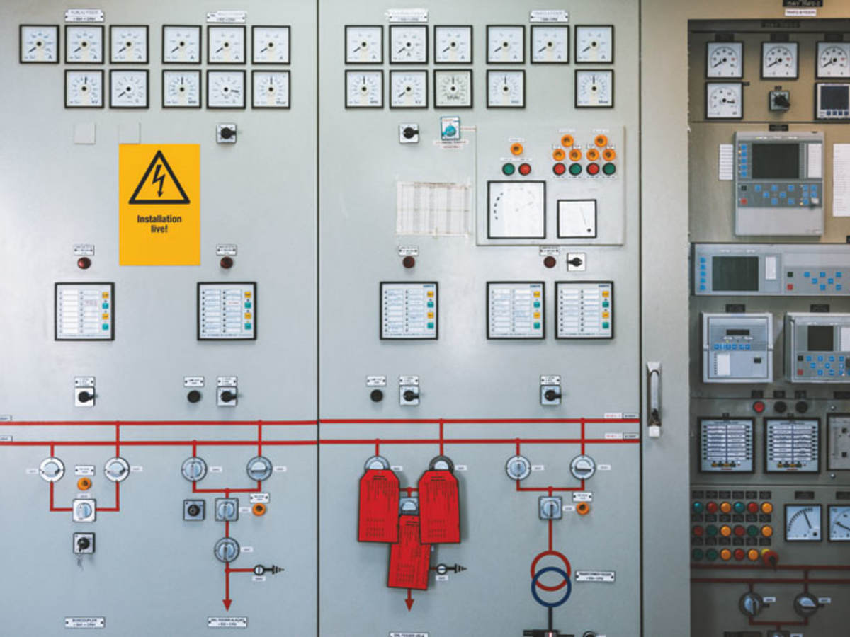 Detail of electronics control systems cabinets in industry low-voltage uninterrupted power in electrical power industrial electrical energy distribution substation