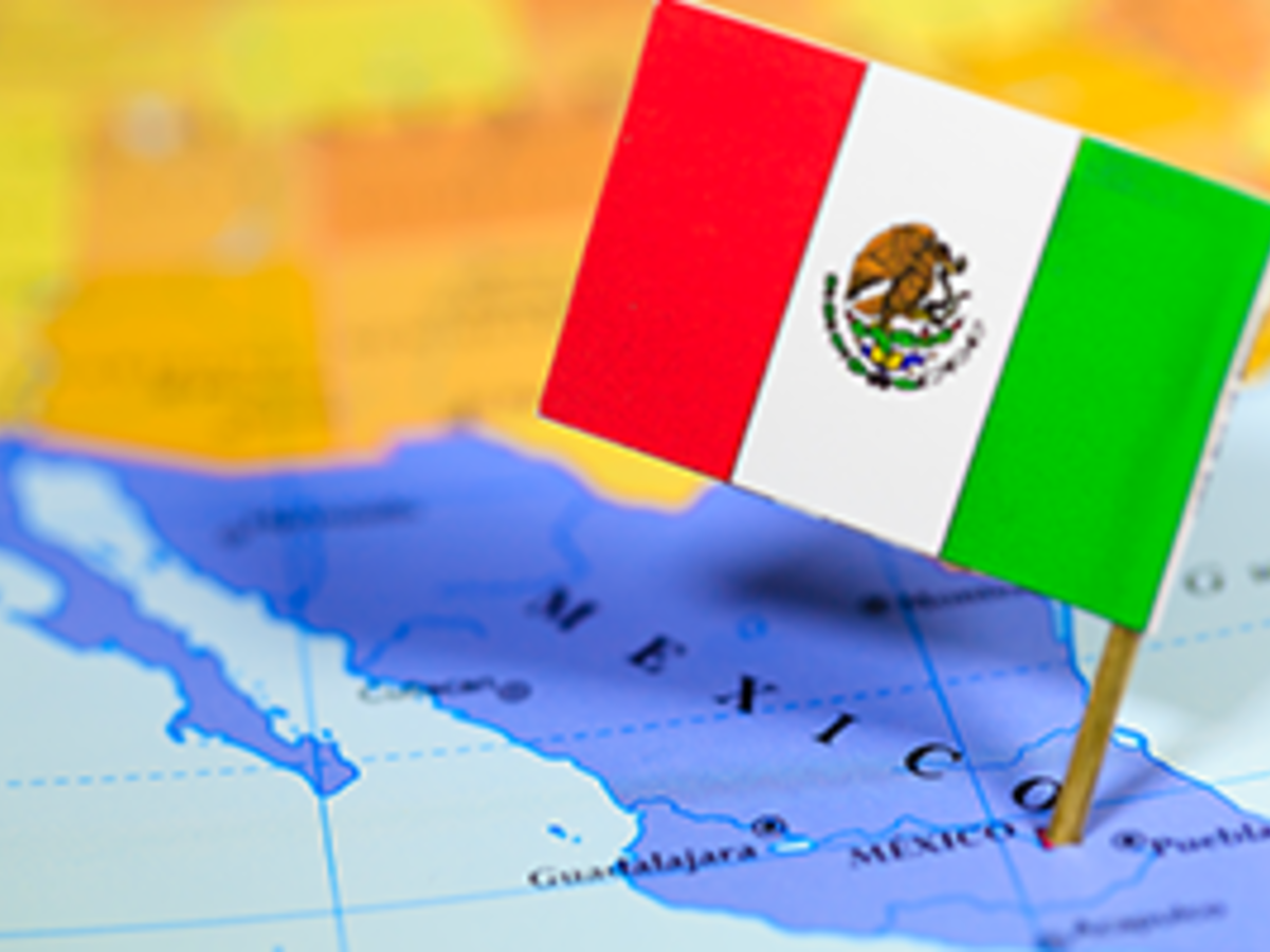 Flag of Mexico stuck in a map