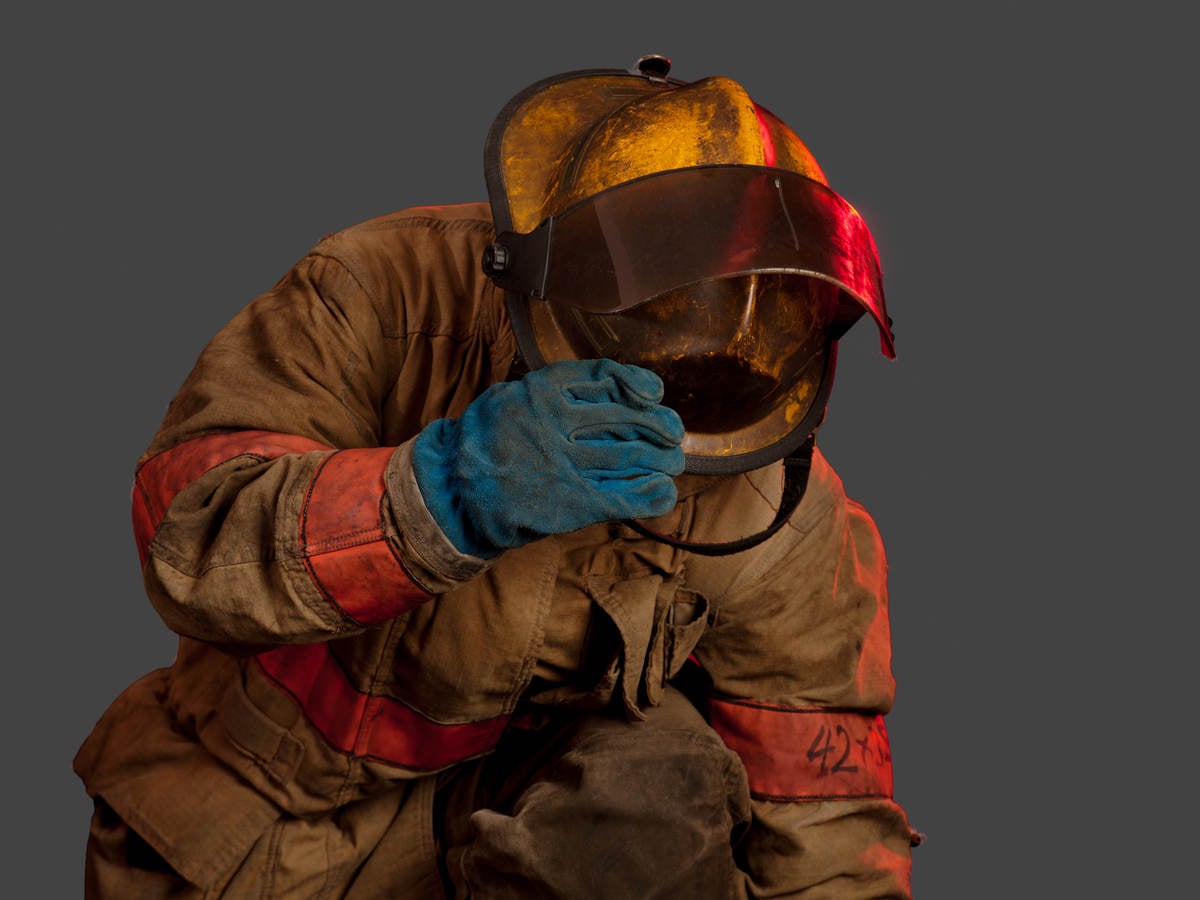 Firefighter wearing unclean gear